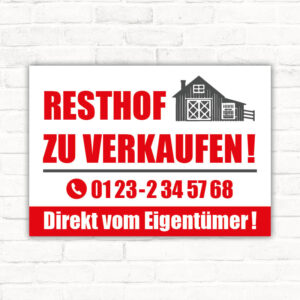 Schild Resthof zu verkaufen - direkt vom Eigentümer