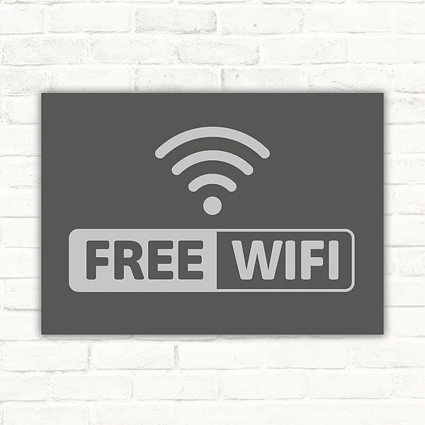 Free Wi Fi Schild mit WLAN-Symbol und Schriftzug in Grau, Hellgrau und Weiß