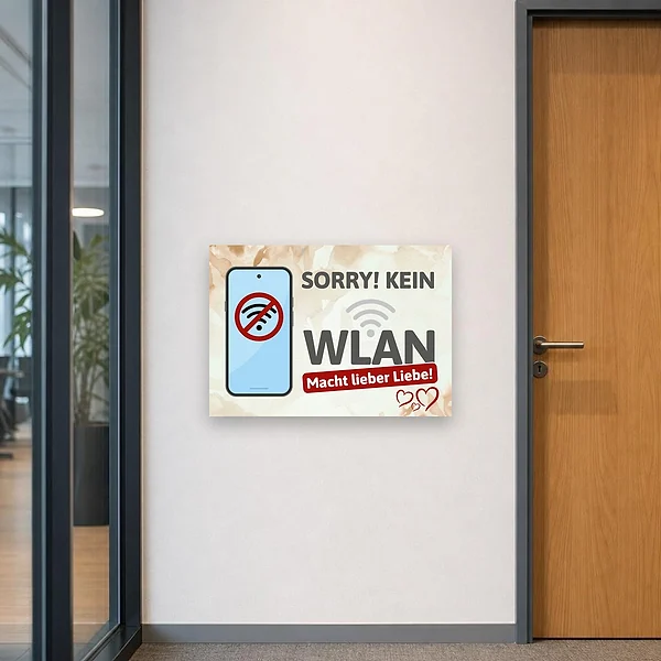 Humorvolles Wand-Schild für den Eingangsbereich oder Wohnraum, das Gästen ohne WLAN mit einem lockeren Spruch begegnet