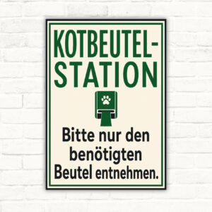 Kotbeutel-Station Schild – Bitte nur den benötigten Beutel entnehmen mit gut lesbarem Motiv und klarer Beschriftung als bedrucktes Schild aus Aluminium-Verbundplatte.