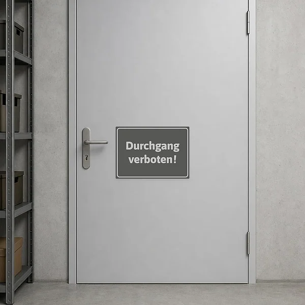 Edel gestalteter Aufkleber mit dem Hinweis Durchgang verboten für Eingänge, Flure und Betriebsbereiche.