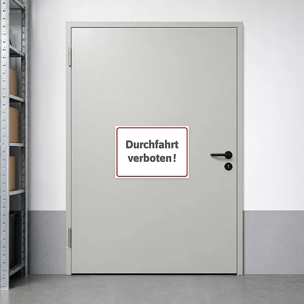 Querformatiger Aufkleber mit der Aufschrift „Durchfahrt verboten“ für klar gekennzeichnete Zufahrten.