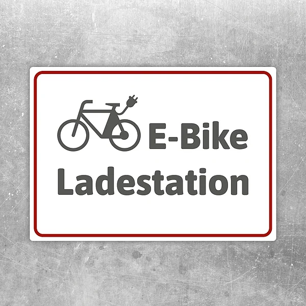 Aufkleber mit Fahrradsymbol und Text E-Bike Ladestation für klare Ladeplatz-Kennzeichnung.