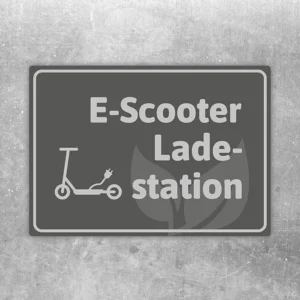 Aufkleber mit Hinweis auf eine E-Scooter-Ladestation in grauem Design.