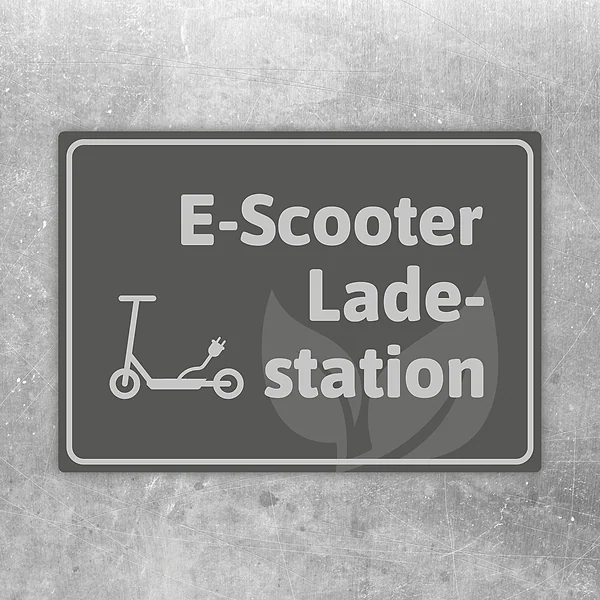 Aufkleber mit Hinweis auf eine E-Scooter-Ladestation in grauem Design.