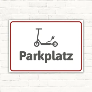 Schild mit E-Scooter-Symbol und dem Hinweis Parkplatz für klare Stellplatzkennzeichnung.