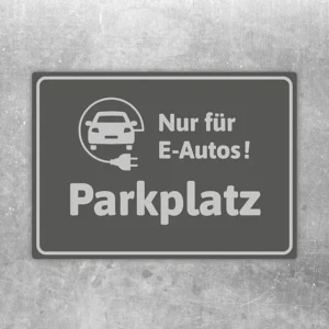 Aufkleber mit Auto- und Stecker-Symbol sowie dem Hinweis Nur für E-Autos Parkplatz in Grau.