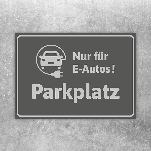 Aufkleber mit Auto- und Stecker-Symbol sowie dem Hinweis Nur für E-Autos Parkplatz in Grau.