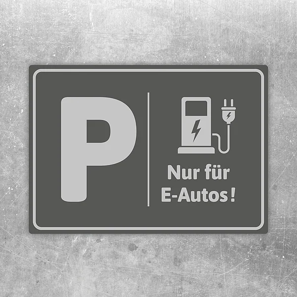 Grauer Aufkleber mit P-Symbol und Hinweis Nur für E-Autos für reservierte Parkplätze.