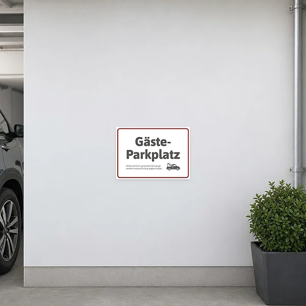 Querformatiger Aufkleber Gästeparkplatz mit Abschlepper als klarer Hinweis für Besucherparkplätze.
