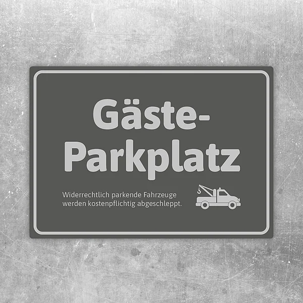 Aufkleber Gästeparkplatz mit Abschlepper in grau edler Gestaltung für reservierte Besucherplätze.