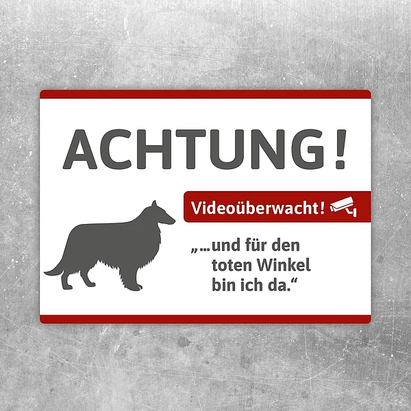 Aufkleber mit Shetland Sheepdog und dem Hinweis auf Videoüberwachung im Querformat.
