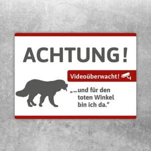 Aufkleber mit Bernhardiner-Silhouette und dem Hinweis Videoüberwacht für Eingänge und Grundstücke.