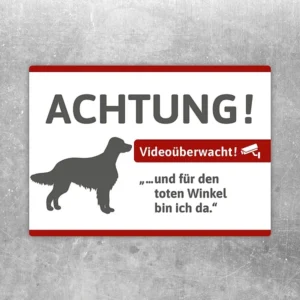 Aufkleber mit Irish-Setter-Silhouette und dem Hinweis Videoüberwacht für Eingänge und Tore.