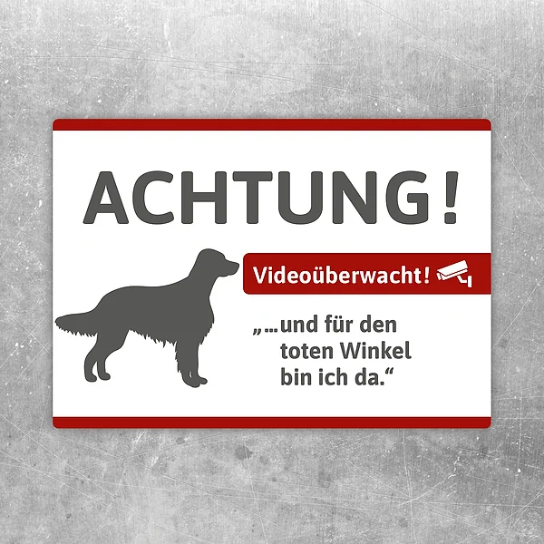 Aufkleber mit Irish-Setter-Silhouette und dem Hinweis Videoüberwacht für Eingänge und Tore.