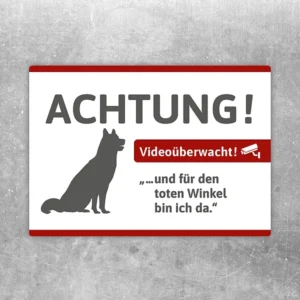 Aufkleber mit Husky-Silhouette und Hinweis auf Videoüberwachung für Eingänge und Grundstücke