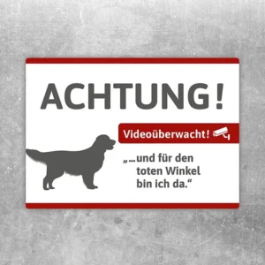 Aufkleber mit Golden Retriever und Hinweis auf Videoüberwachung für Eingänge und Grundstücke.