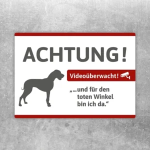 Aufkleber mit Deutsche-Dogge-Silhouette und Hinweis auf Videoüberwachung.
