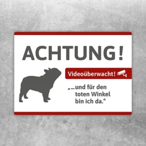 Aufkleber mit Französischer Bulldogge und Videohinweis für Tür, Tor oder Zaun.