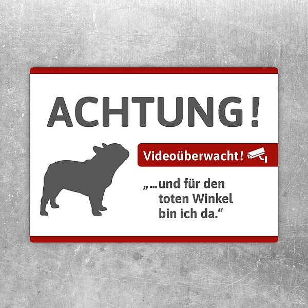 Aufkleber mit Französischer Bulldogge und Videohinweis für Tür, Tor oder Zaun.