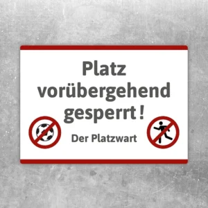 Aufkleber mit dem Hinweis „Platz vorübergehend gesperrt“ für klare Sperrhinweise.