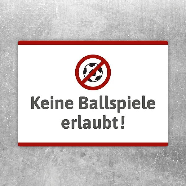 Aufkleber mit Verbotssymbol und Text „Keine Ballspiele erlaubt“ für Spielplatz und Außenbereich.