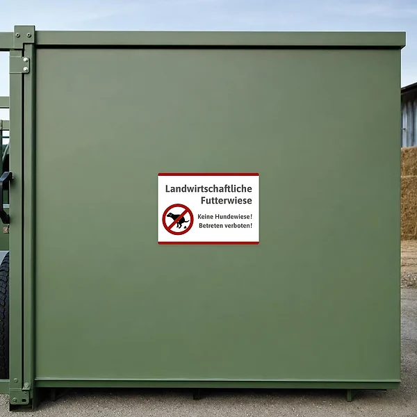 Druckaufkleber für eine landwirtschaftliche Futterwiese mit Verbotssymbol und klarer Hinweisbotschaft.
