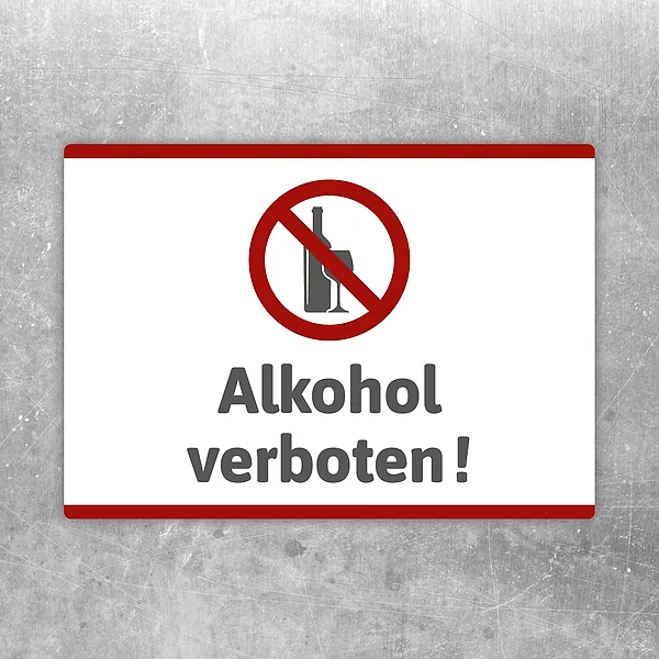 Aufkleber mit Alkohol-verboten-Piktogramm und dem Text Alkohol verboten.
