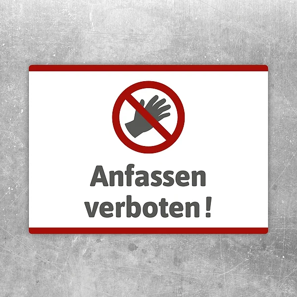 Aufkleber mit Symbol und Text „Anfassen verboten“ für klare Hinweise gegen Berühren.
