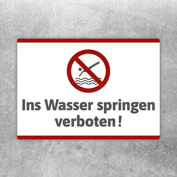Aufkleber mit dem Hinweis ins Wasser springen verboten für Badestellen und Stegbereiche
