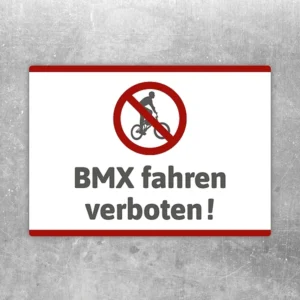 Aufkleber mit rotem Verbotssymbol und Text „BMX fahren verboten“ für klare Hinweise.