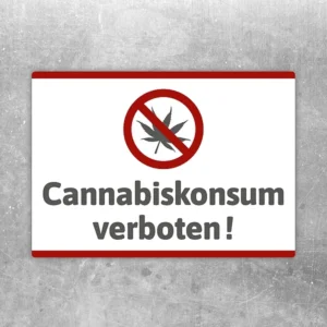 Aufkleber mit Verbotssymbol und Text Cannabiskonsum verboten für klare Hinweise.