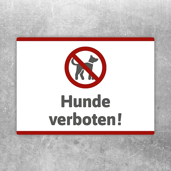 Aufkleber mit durchgestrichenem Hund und dem Text Hunde verboten für klare Hinweisbereiche.