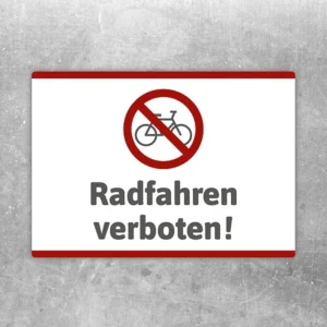 Aufkleber mit durchgestrichenem Fahrrad und dem Hinweis Radfahren verboten.