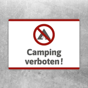 Aufkleber mit Symbol und Schriftzug Camping verboten für klare Hinweise an Flächen und Zufahrten.