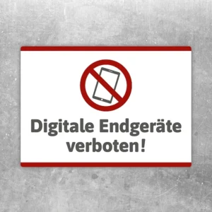 Aufkleber mit Symbol und Text „Digitale Endgeräte verboten“ für klare Hinweise im Eingangsbereich.