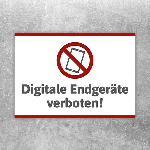 Aufkleber mit Symbol und Text „Digitale Endgeräte verboten“ für klare Hinweise im Eingangsbereich.