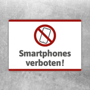 Aufkleber mit durchgestrichenem Smartphone und dem Text Smartphones verboten.