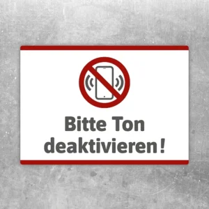 Aufkleber mit der Aufschrift Bitte Ton aktivieren und Symbol für Audio-Hinweis.