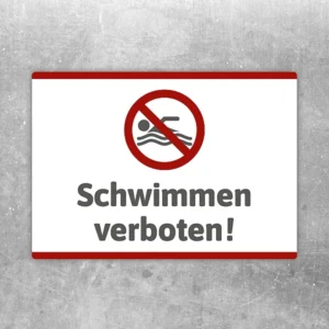 Aufkleber mit rotem Verbotssymbol und dem Hinweis Schwimmen verboten