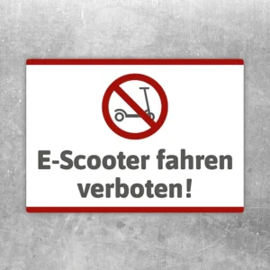 Aufkleber mit Verbotssymbol und Text „E-Scooter fahren verboten“ für klare Hinweise.