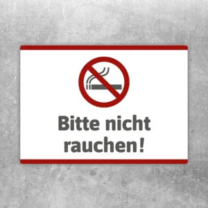 Aufkleber mit der Aufschrift Bitte nicht rauchen und durchgestrichenem Zigarettenmotiv.