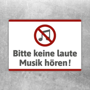 Aufkleber mit durchgestrichenem Musiksymbol und dem Hinweis: Bitte keine laute Musik hören.
