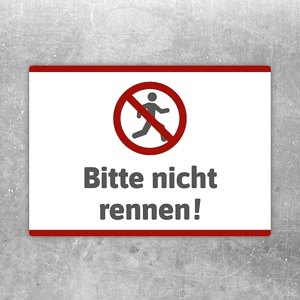 Aufkleber mit Verbotssymbol und dem Hinweis „Bitte nicht rennen!“ für klare Orientierung.