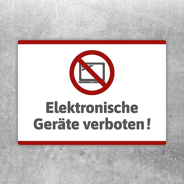 Aufkleber mit durchgestrichenem Gerät und Hinweis Elektronische Geräte verboten