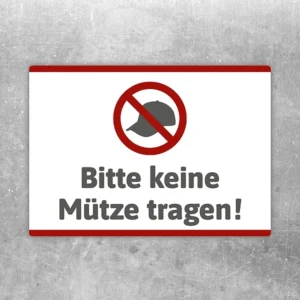 Aufkleber mit Verbotssymbol und Text Bitte keine Mütze tragen für klare Hinweise.