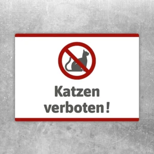 Aufkleber mit Verbotssymbol und dem Text Katzen verboten für klare Hinweise im Eingangsbereich.