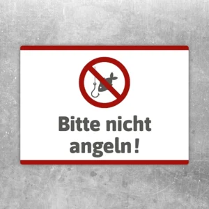 Aufkleber mit durchgestrichenem Angelmotiv und dem Text Bitte nicht angeln.