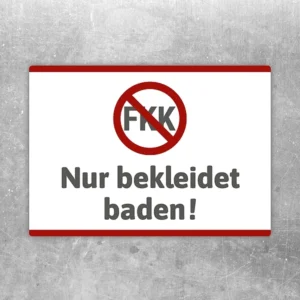 Aufkleber mit dem Hinweis Nur bekleidet baden für Schwimmbad und Badebereich.