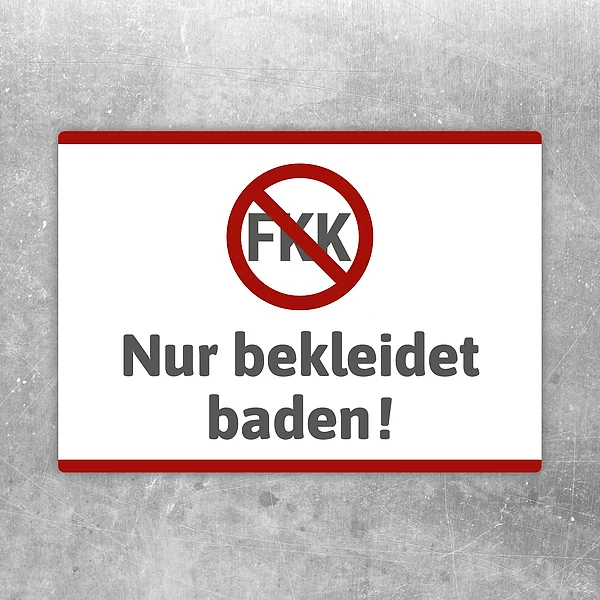 Aufkleber mit dem Hinweis Nur bekleidet baden für Schwimmbad und Badebereich.